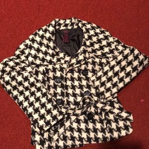 Houndstooth Black and white pea coat